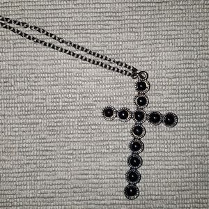 Black gemstone cross necklace